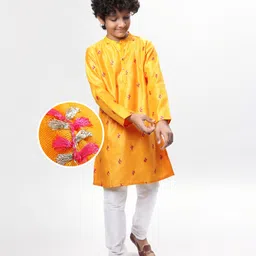 Pine Kids Woven Full Sleeves Embroidered Kurta Pyjama Set - Yellow-picture-45