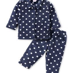 Babyhug Full Sleeves Collared Winter Wear Co-Ord Set With Polka Dots Print - Navy-image-63