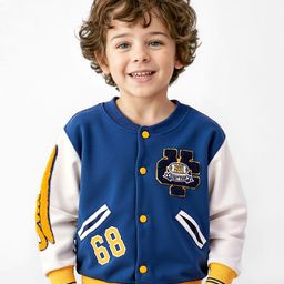 Babyhug Cotton Knit Full Sleeves Front Open Bomber Jacket with Patch Detailing - Blue-image-52