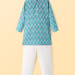 Pine Kids Cotton Woven Full Sleeves Kurta Pyjama Set with Floral Print - Turquoise-image-99