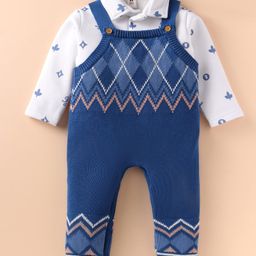 ToffyHouse Knit Winter Wear Romper & Full Sleeves Polo T-Shirt With Chevron Design - Navy Blue-image-57
