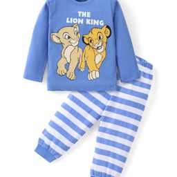 Babyhug Disney Single Jersey Knit Full Sleeves Night Suit With Lion King & Friends Graphic - Blue-image-28