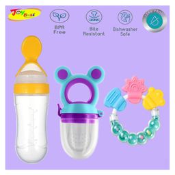 Joy Buzz Baby Food Feeder Nibbler & Rattle Teether Combo - Multicolor-3