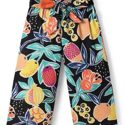 CrayonFlakes Cotton Fruits Printed Belted Palazzo - Black-image-73