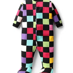 Kidi Wav Cotton Knit Full Sleeves Checked Sleepsuit - Multi Colour-picture-42
