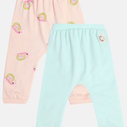 MINI KLUB Cotton Pack Of 2 Snails Printed & Floral Patch Embroidered Knit Leggings - Pink & Blue-image-72