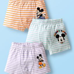 Babyhug Disney 100% Cotton Trunks With Mickey Mouse & Family Graphics Pack Of 3 - Purple Light Green & Orange-image-51