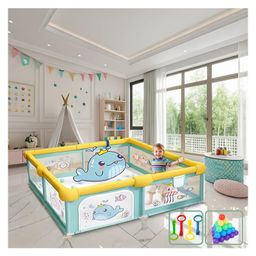 MONSTECH ExtraLarge Baby Playpen 200x180cm Playpen for Baby up to 5 Years with 2 Anti-Fall Rings, pit balls, Safety Lock, Breathable Mesh, Kids Activity Center Play Pen-image-15