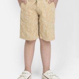 CRIMSOUNE CLUB Cotton Woven Leaves Printed Shorts - Khaki-image-3