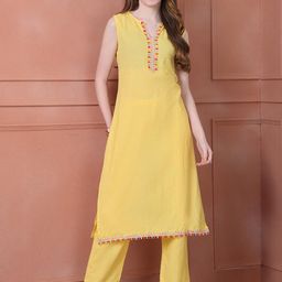 JABAMA Cotton Thread Work Casual Kurta pant Set-picture-16