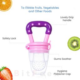 BitFeex Silicone Food Fruit Nibbler with Extra Mesh Soft Pacifier Feeder Teether for Infant Baby Elegant Purple BPA Free image 2