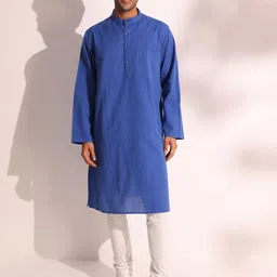 Fabindia Striped Band Collar Cotton Straight Kurta-image-99
