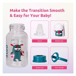 Adore ALGO Jr. Baby Silicon Soft Spout Sipper with Twin Handle- 125ml- Family Theme Blue image 3
