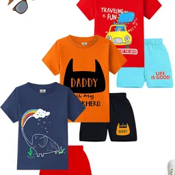 KUCHIPOO Boys Pack Of 3 Round Neck Printed T-shirt With Shorts-image-69