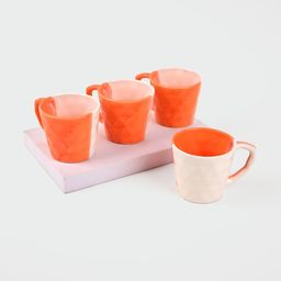 Storepedia Orange & White Handcrafted Textured Ceramic Matte Cups Set of Cups and Mugs-15