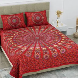 POORAK Red & Pink Ethnic Motifs 104 TC King Bedsheet Set 0.9 mx 1 m-picture-15