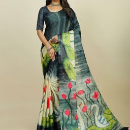 KALINI Floral Printed Tussar Saree with Blouse Piece-picture-12