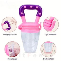 BitFeex Silicone Food Fruit Nibbler with Extra Mesh Soft Pacifier Feeder Teether for Infant Baby Elegant Purple BPA Free image 5