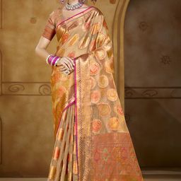 SANGAM PRINTS Woven Design Zari Organza Tussar Saree-image-45
