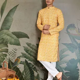 HERE&NOW Ethnic Motifs Printed Thread Work Mandarin Collar Cotton Kurta-47
