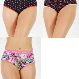 GOTO Pack Of 3 Printed Bikini Briefsnylon print outer elastic Blk Pik-Red-Pik 3ps-56