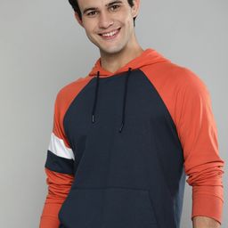Mast & Harbour Men Navy Blue Hooded Contrast Sleeves Sweatshirt-image-17