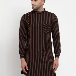 KLOTTHE Men Black & Beige Striped A-Line Kurta-picture-32