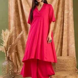 InWeave Women Lapel Collar Kurta with Palazzos-picture-12