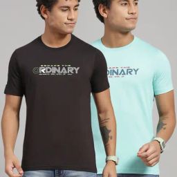 Rock.It Sea Green & Black Slim Fit Printed T-Shirt - Pack of 2-image-49