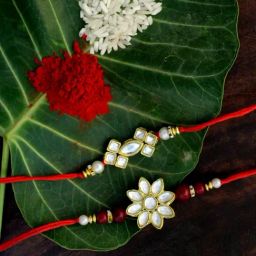 Karatcart Gold-Plated Kundan Rakhi with Roli Chawal & Greeting Card for Brother - Set of 2-47