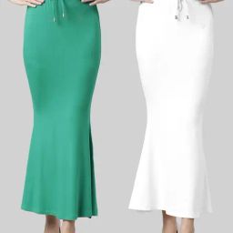 TWIN BIRDS Green & White Plain Saree Shapewear - Pack Of 2-image-64