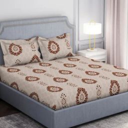 Welspun Adore Abstract Beige 105 TC Microfiber Double Bedsheet with 2 Pillow Covers-image-4