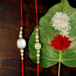 Karatcart Gold-Plated Kundan Rakhi with Roli Chawal & Greeting Card for Brother - Set of 2-25