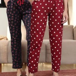Kryptic Maroon & Navy Cotton Relaxed Fit Printed Lounge Pants - Pack of 2-image-85