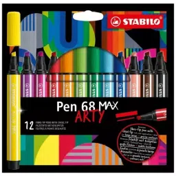 Stabilo MAX ARTY Premium Felt-Tip Pen Set with Chisel Tip Multicolor for Artists, Students, Hobbyists, 768/12-21 (Set of 12)-image-44