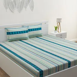 HOME AFFAIRS Blue 120 TC Queen Bedsheet with 2 Pillow Covers-image-96