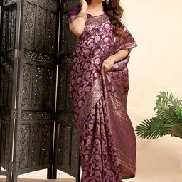 HERE&NOW Floral Zari Silk Blend Kanjeevaram Saree-picture-34