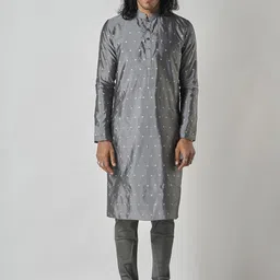 Bubber Blu Ethnic Motif Woven Design Mandarin Collar Brocade Straight Kurta-image-45