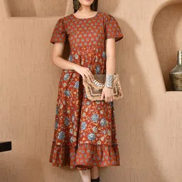 DECKEDUP Floral Print Fit & Flare Maxi Dress-image-55