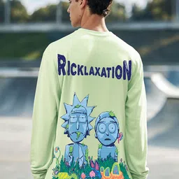 Bewakoof Men Rick & Morty Graphic Printed Round Neck Pure Cotton Oversized T-shirt-image-95