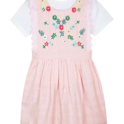 Budding Bees Kids Pink & White Cotton Embroidered Dress-picture-43