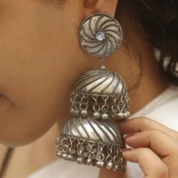 Teejh Ethnic Oishi Silver Oxidized Jhumki Earrings-0