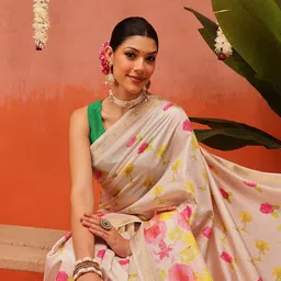 Silk Land Floral Printed Zari Banarasi Saree-picture-10
