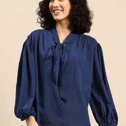 Mast & Harbour Tie-Up Neck Puff Sleeves Top-picture-48