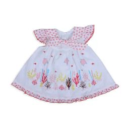 Baby Moo Kids White & Pink Cotton Printed Frock Dress-image-103