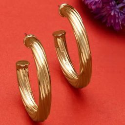 Accessorize London Blue Harvest Engraved Golden Hoop Earrings-47