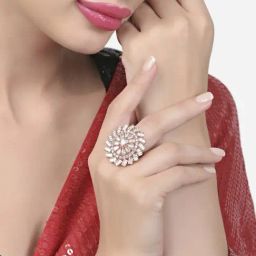 Zaveri Pearls Rose Gold Dazzling Cubic Zirconia Party Bling Statement Brass Ring-ZPFK15425-6