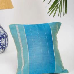 Fabindia Teal Cotton Silk 148 TC 52 GSM Udai Cushion Cover-image-56