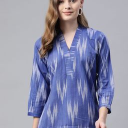 One Femme Ikat Printed Cotton Top-image-51