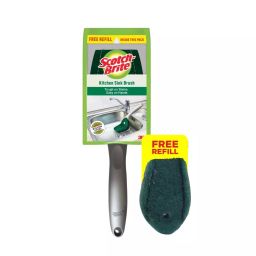 Scotch-Brite Plastic Kitchen Sink Brush ‎Plastic Silver & Green for Tap, Sink, Basin, Tiles, with Free Refill, (Pack of 36)-34